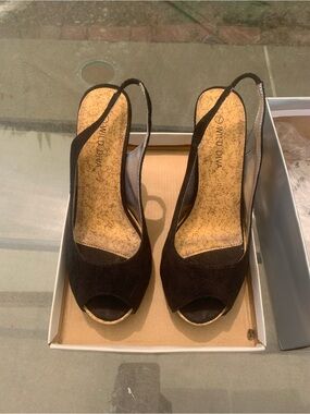Wild Diva Black Suede Peep-Toe Slingback Heels